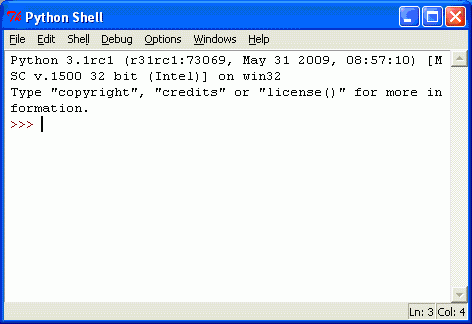 The IDLE program's interactive shell on Windows.