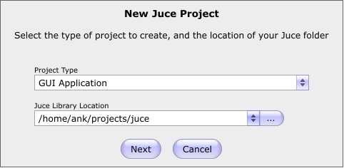 Диалоговое окно New Juce Project