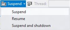 Подменю Приостановить/Восстановить на панели Visual Studio