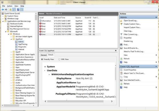 События хост-процесса приложения, такие, как необработанные исключения и ошибки загрузки, можно найти в средстве просмотра событий