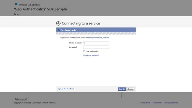 Пример использования брокера веб-проверки подлинности со страницей входа в систему сервиса Facebook
