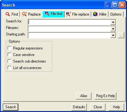 Диалоговое окно команды "File Find…" Multi Edit