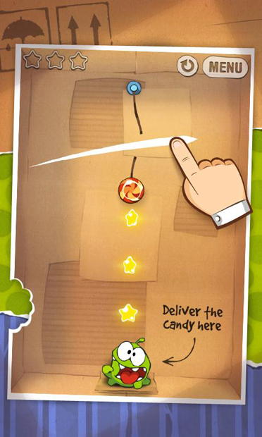 Первый уровень игры Cut the Rope