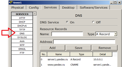 Служба DNS в прямой зоне