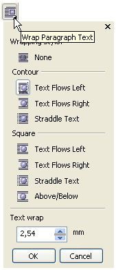 Окно для выбора параметров обтекания объекта простым текстом
