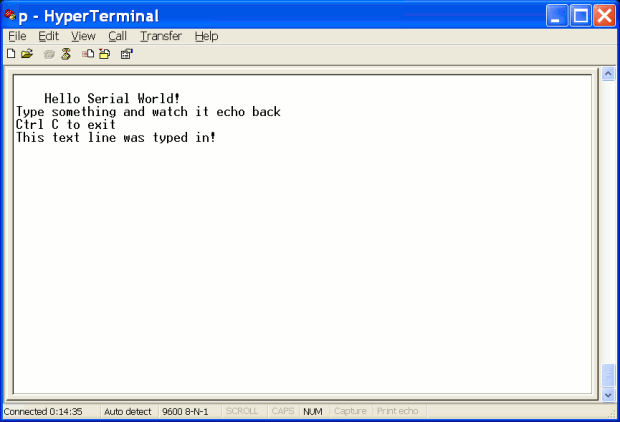 HyperTerminal выполняющийся в системе разработки и взаимодействующий с COM-портом eBox