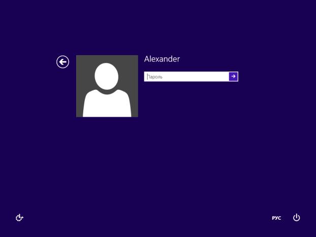 Окно входа в систему для пользователя Alexander