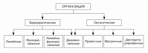 Связь между типом организации и принципами построения организационных структур