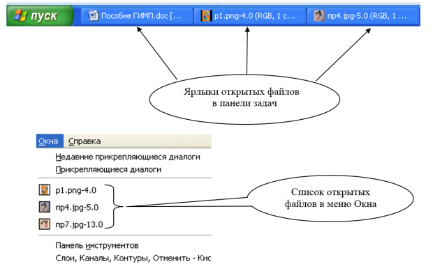 Способы переключения между одновременно открытыми изображениями