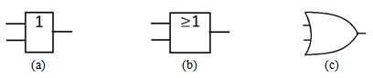  Схема ИЛИ: (a) ГОСТ; (b) IEC; (c) ANSI 
