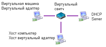 Схема сетевого подключения ВМ по типу Использовать только сеть узла