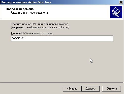 Вводим полное DNS-имя для нового домена