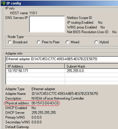 Окно утилиты IP config