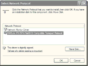 Инсталляция NWLink IPX/SPX/NetBIOS-совместимого транспортного протокола 