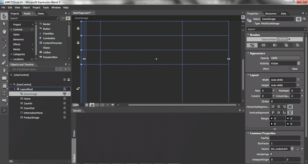 Отображение страницы SilverlightDeepZoom.MainPage в Microsoft Expression Blend
