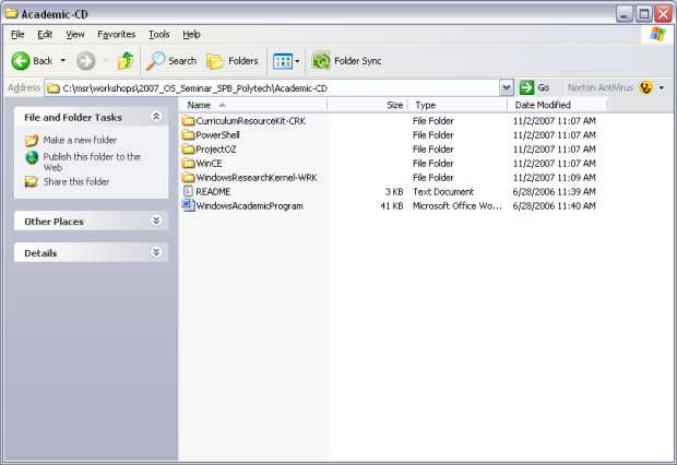  Структура академического диска Microsoft с материалами для изучения Windows