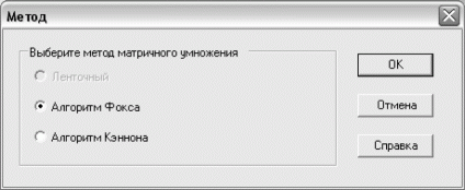 Диалоговое окно выбора метода в случае решения задачи матричного умножения