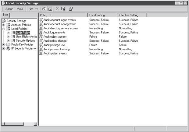 Настройка политики аудита в системе Windows 2000
