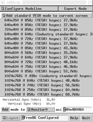 xf86cfg VESA mode lines