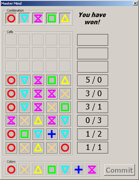 Интерфейс игры "Master Mind"