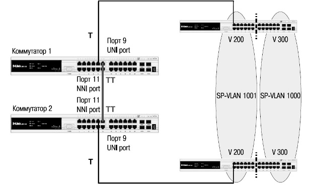 Схема подключения клиентских VLAN к пограничным коммутаторам сети провайдера услуг