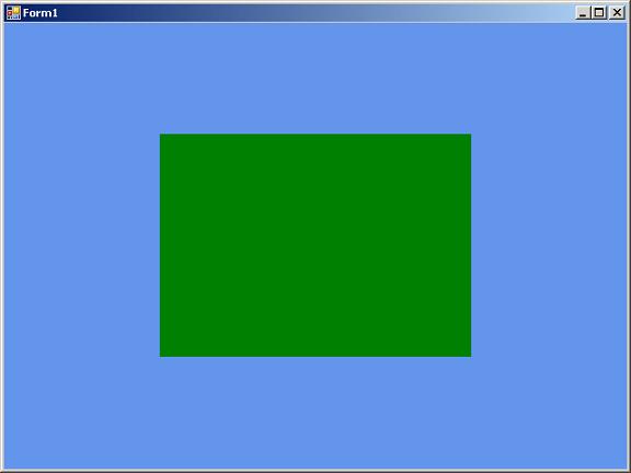 Зелeный квадрат на синем фоне, нарисованный с использованием метода Clear