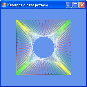  Квадрат с круглым отверстием, визуализированный в каркасном режиме 