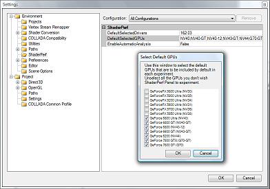  Диалоговое окно Setting и Select Default GPUs 