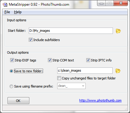 Окно настроек программы MetaStripper