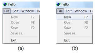 Пункт меню File -> New (a) выключенный; (b) включенный
