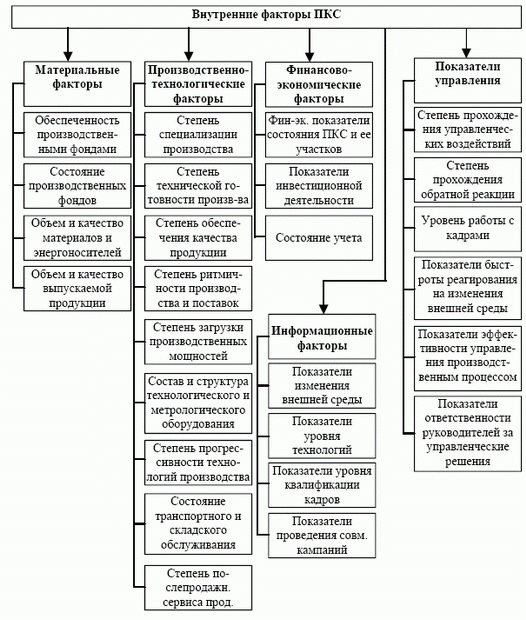 Классификация внутренних факторов, определяющих организацию и функционирование ПКС