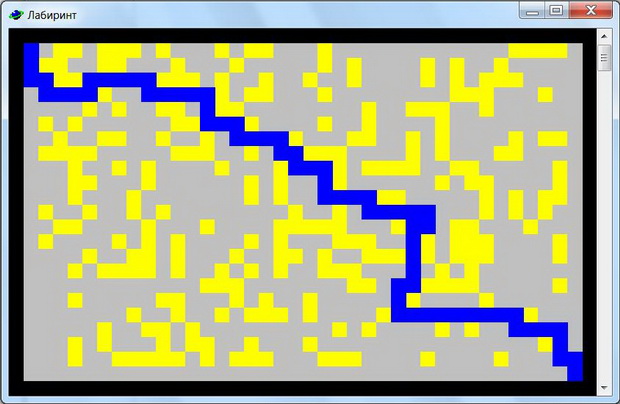  Лабиринт, сгенерированный случайным образом, и проход по нему 