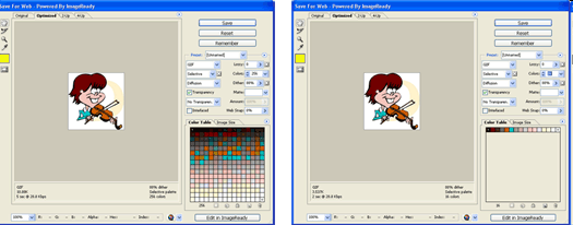 Варианты сохранения изображений GIF с различными цветовыми палитрами