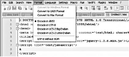 Окно редактора Notepad++