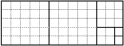 Пример разрезания прямоугольника 13x5 на квадраты