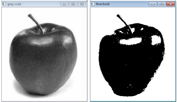 Результаты выполнения промежуточных операций преобразования изображения в оттенки серого (слева) и отсечения (справа)