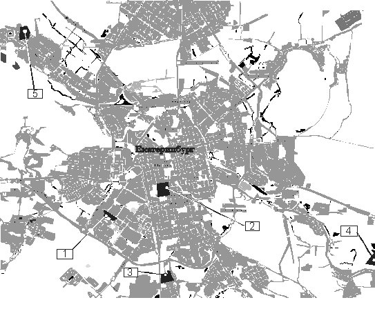 1-ая Областная больница и 40 городская больница, 2- 354 Окружной Военный Госпиталь и Областной Кардиологический  центр, 3 -24 Городская Больница, 4- 36 Городская Больница, 5 -9 Детская Городска Больница