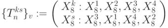 \{T_n^{ks}\}_v:=
\left(
\begin{array}{l}
X_8^k:X_8^1,X_8^2,X_8^3,X_8^4 \\
X_8^s:X_8^3,X_8^1,X_8^4,X_8^2
\end{array}
\right )