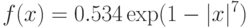 f(x)=0.534 \exp(1-|x|^7)