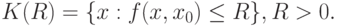 K(R) =\{x : f(x, x_0)\le R\},  R > 0.