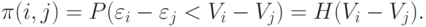 \pi(i,j)=P(\varepsilon_i-\varepsilon_j<V_i-V_j)=H(V_i-V_j).