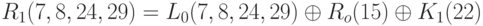 R_{1} (7, 8, 24, 29) = L_{0} (7, 8, 24, 29) \oplus  R_{o }(15) \oplus  K_{1} (22)