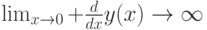 \lim_{x \to 0}+\frac{d}{dx}y(x)\to \infty