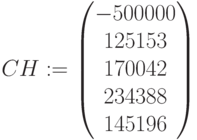 CH:=\begin{pmatrix} -500000 \\ 125153\\ 170042\\ 234388\\ 145196\end{pmatrix}