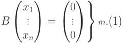 \begin{equation}\label{stelo}
B
\begin{pmatrix}
x_1\\
\vdots\\
x_n
\end{pmatrix}
=
\left.
\begin{pmatrix}
0\\
\vdots\\
0
\end{pmatrix}
\right\}{\scriptstyle m}.
\end{equation}