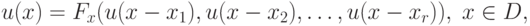 u(x)=F_x(u(x-x_1),u(x-x_2),\ldots,u(x-x_r)),\;x\in D,