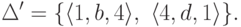 Delta' = {
langle 1 , b , 4 rangle ,
langle 4 , d , 1 rangle
} .