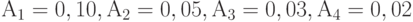 А_1 = 0,10, А_2 = 0,05, А_3 = 0,03, А_4=  0,02