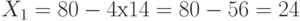 X_1= 80 - 4 х 14 = 80 -56 =24