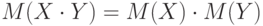 M(X \cdot Y) = M(X) \cdot M(Y)